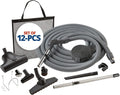 Central Vac System Carpet and Bare Floor Air Turbine Pet Care Attachment Set for Cleaning Home, Includes 30FT Crushproof Hose, Air turbine and Soft-Bristle Brush, Crevice Tool, Wand & Mesh Storage Bag