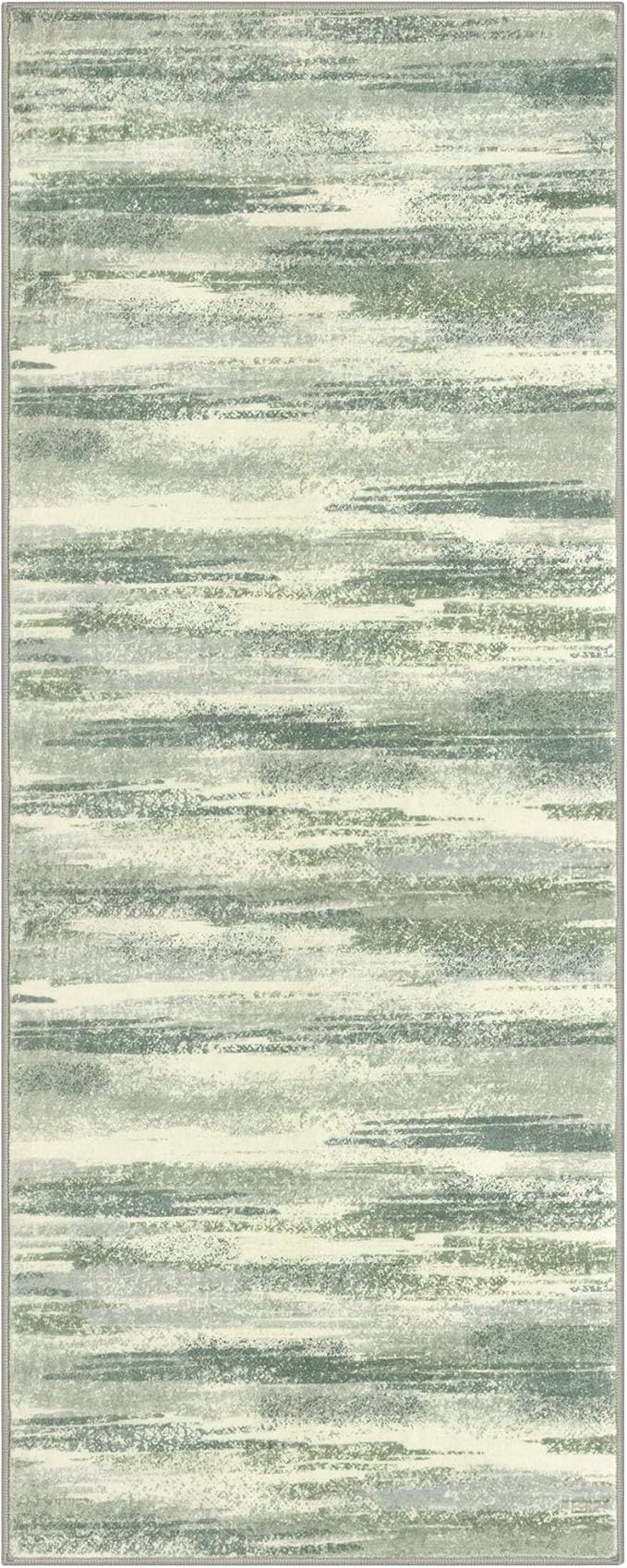 Lansny Modern Abstract Runner Rug 2x6, Sage Green Grey Washable Entryway Runner - Image 9