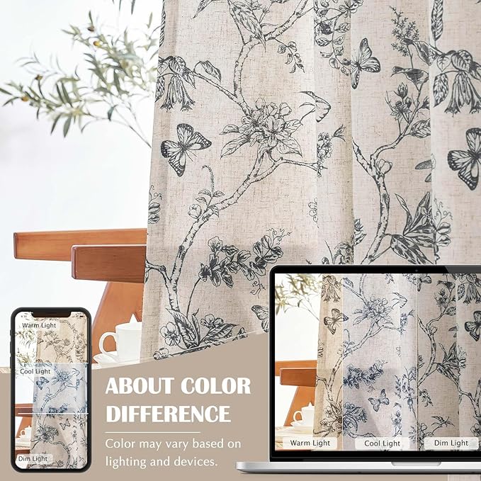 jinchan Floral Curtains Lined Linen Blend Curtain - Image 5