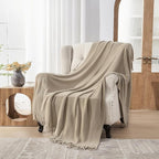 lifein Throw Blanket for Couch, Soft Boho Decor Bed Throw, Cozy Beige Knitted - Image 6