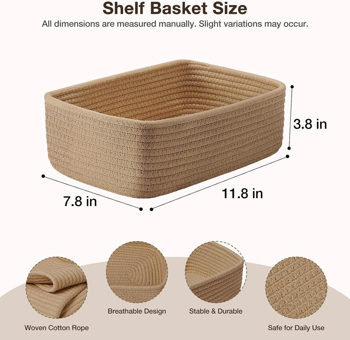3 Pack Small Woven Storage Baskets for Organizing, Shelf Baskets, Brown