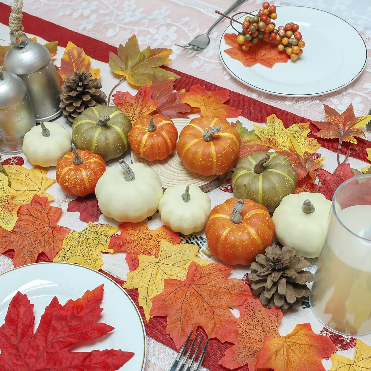 10Pcs Fake Pumpkins Fall Thanksgiving Decorations,Assorted Colors Plastic Pumpkins Home Decor, Artificial Mini Pumpkin for Decorating Autumn Harvest Outdoor Indoor Decor Centerpiece Table Decorations