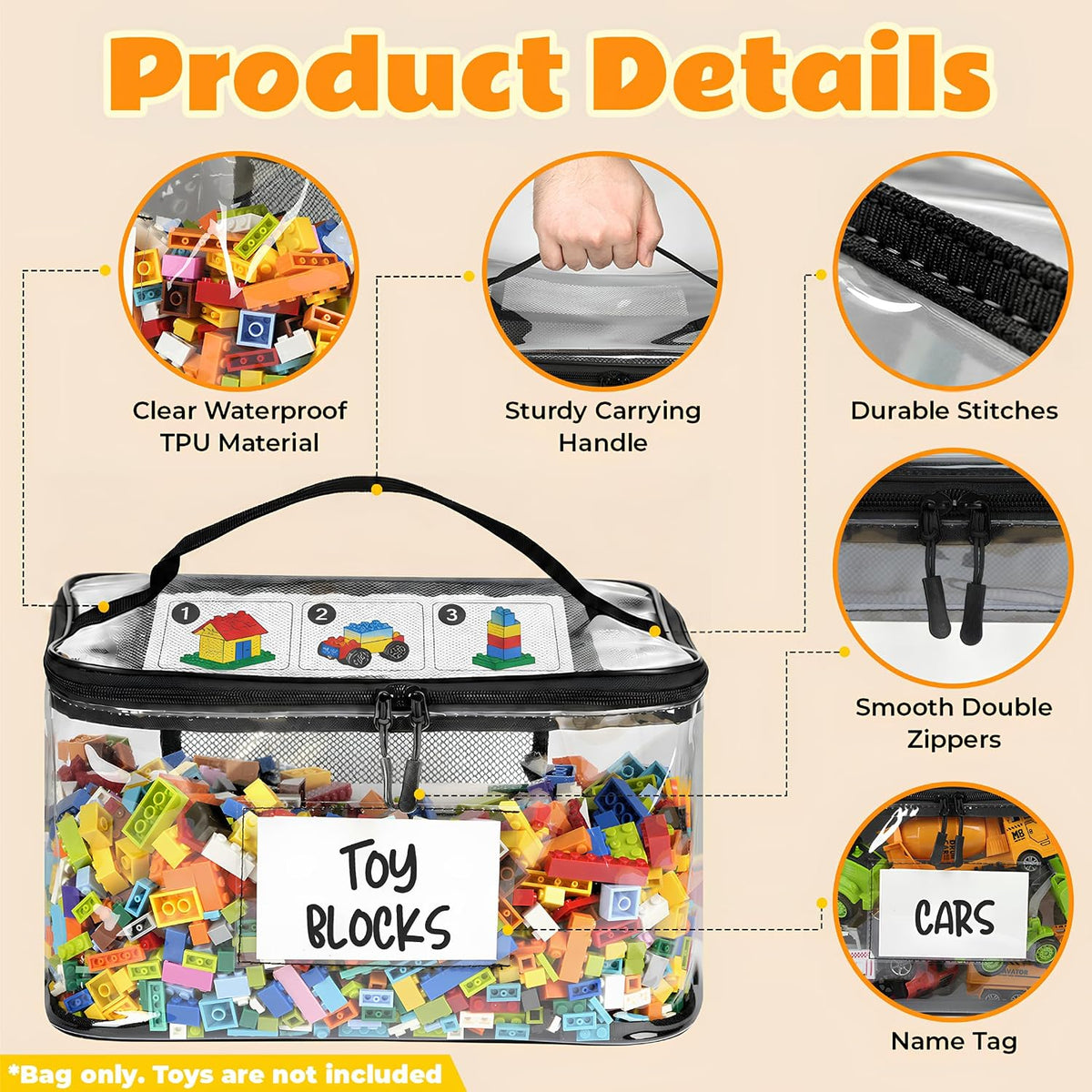 6-Pack Extra Large Clear Toy Storage Bags with Zippers, TPU