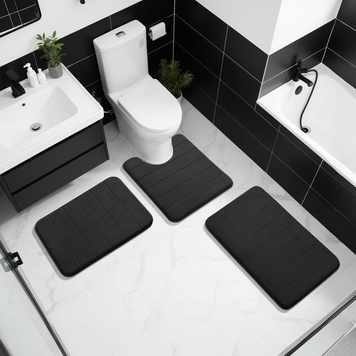 Yimobra Memory Foam Bath Mat, Soft Absorbent Bathroom Rug, 24x17, Black