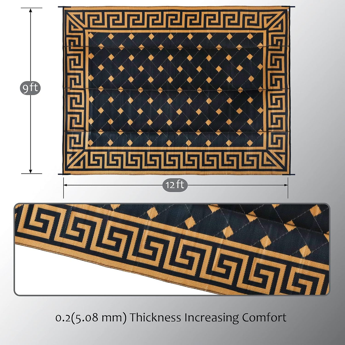 SAND MINE Reversible Mats, Plastic Straw Rug, Modern Area Rug, Large Floor Mat and Rug for Outdoors, RV, Patio, Backyard, Deck, Picnic, Beach, Trailer, Camping (9' x 12', Brown & Black)