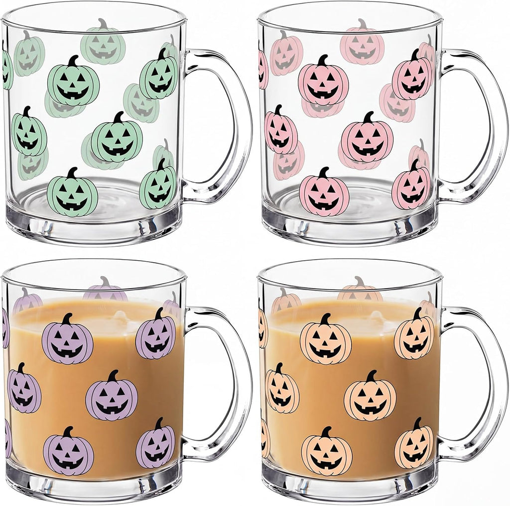 4 Pcs 12oz Halloween Ghosts Glass Coffee Mugs with Handle