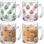 4 Pcs 12oz Halloween Ghosts Glass Coffee Mugs with Handle