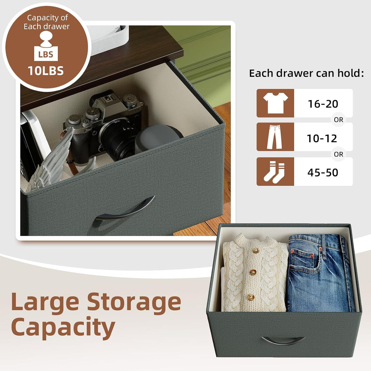 Somdot Tall Dresser for Bedroom, 5 Drawer Storage Cabinet, Charcoal Grey