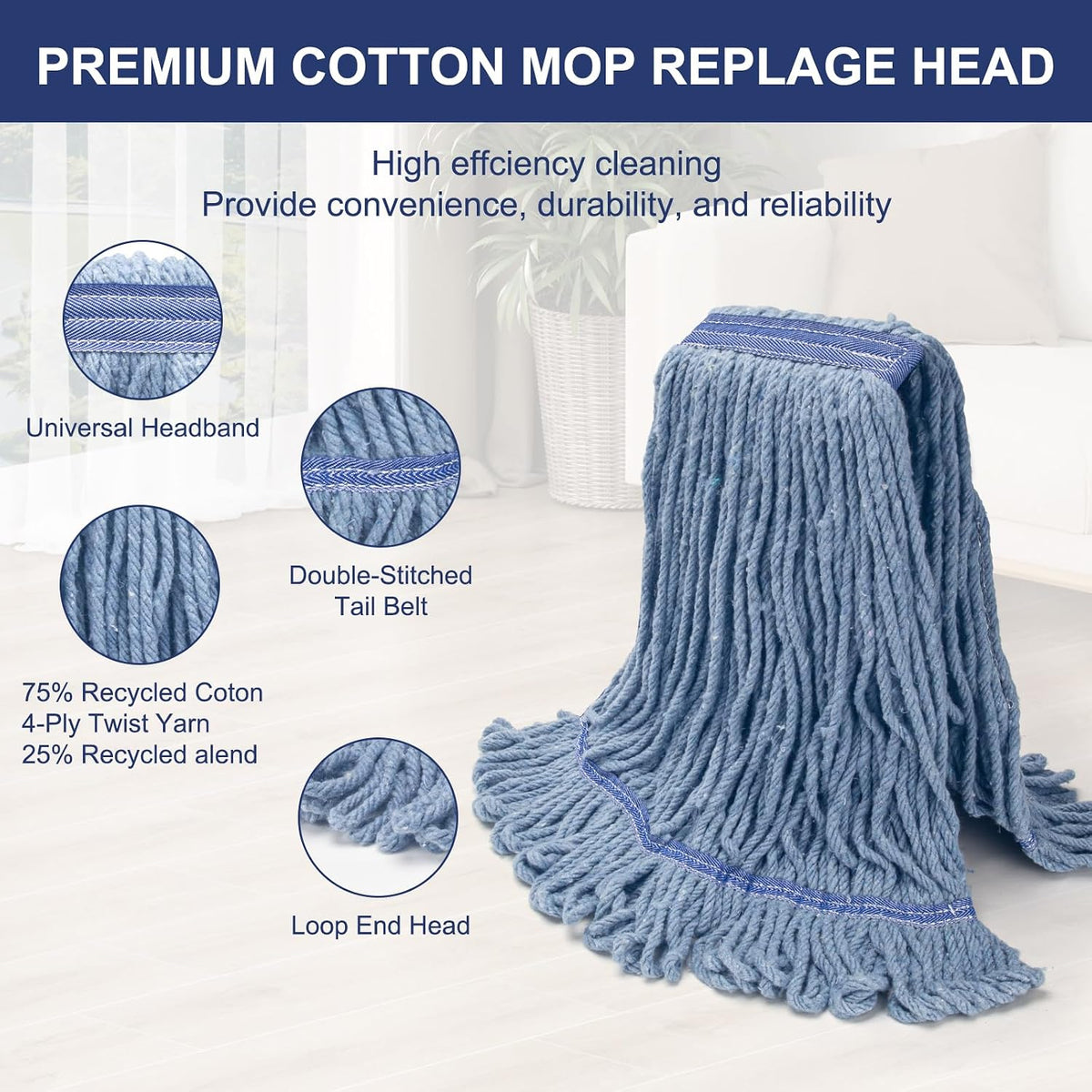 KeFanta 3 Pack Heavy Duty Commercial Mop Head Replacement, Blue