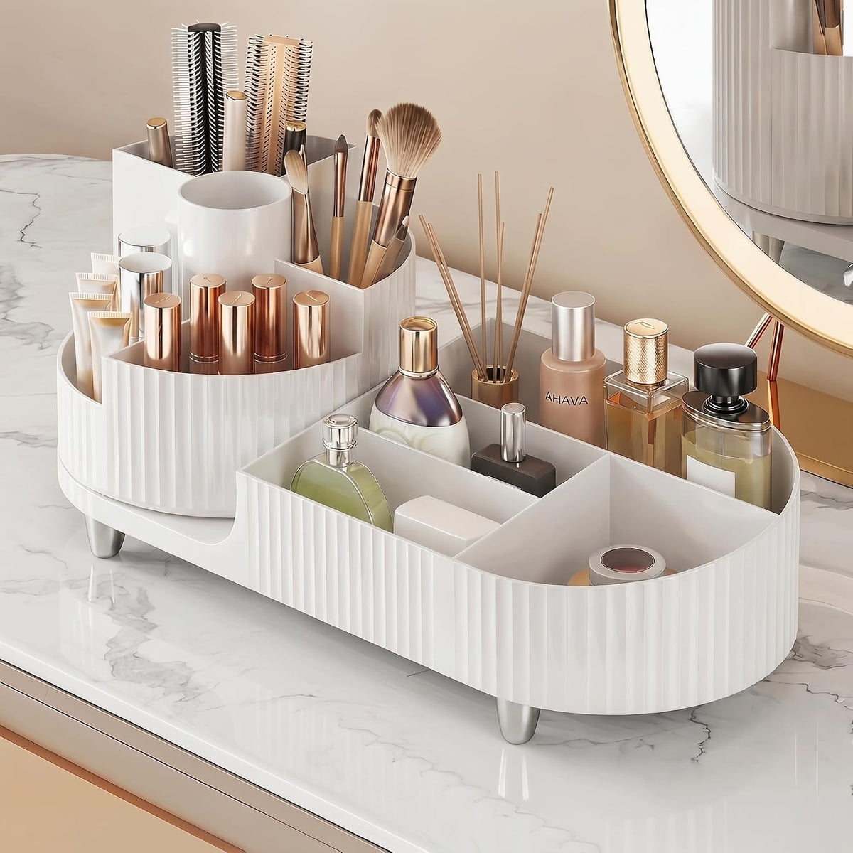Rotating Makeup Organizer for Vanity Countertop, White