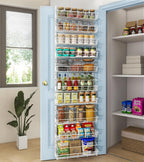 Mefirt Over The Door Pantry Organizer, Wall Mount Spice Rack 8-Tier Black