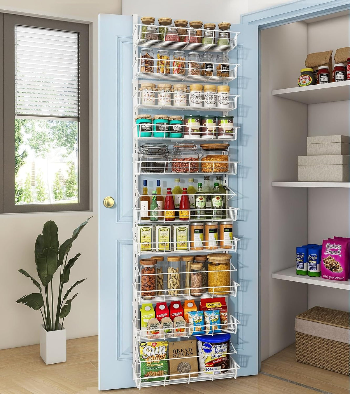 Mefirt Over The Door Pantry Organizer, Wall Mount Spice Rack 8-Tier Black