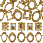 15 PCS Mini Vintage Frames, Tiny Resin Antique Frames, Small Gold picture photo frame for DIY Wall Hanging Jewelry Display Photography Party Hotel Home Decoration (mini frameA)