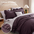 BLOOMHAVEN Queen Comforter Set-7 Pieces Ruffle Bedding with Floral Sheet