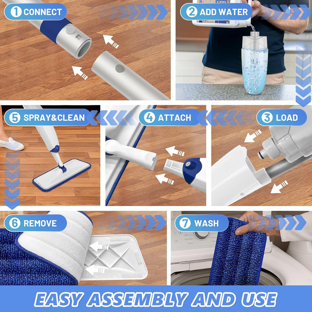 Microfiber Flat Mop with Sprayer for Floor Cleaning: Spray Wet Mop Compact