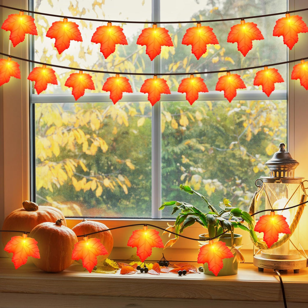 Fall Decor Maple Leaf String Lights, 8.5Ft Fall String Lights Plug In with 10 LED Orange Leaves Lights, Thanksgiving Lights Indoor Outdoor for Autumn Home Fireplace Harvest Thanksgiving Decorations
