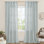 LAMIT Greyish Blue Linen Boho Curtains 84 inch Length 2 Panels, Light Filtering by LAMIT
