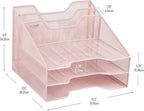 Mind Reader Metal Mesh Desktop File Organizer, 3-Tier Paper Tray with 5 Compartments, Office Mail Sorter, Pink