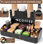 Expandable 2 Tier Coffee Station Organizer, Coffee Bar Organizer with 11 Compartments & Cup Holder Rack, Coffee Pod Holder for K Cups, Tea Bags, Sugar Packets, Countertop Coffee Accessories Storage