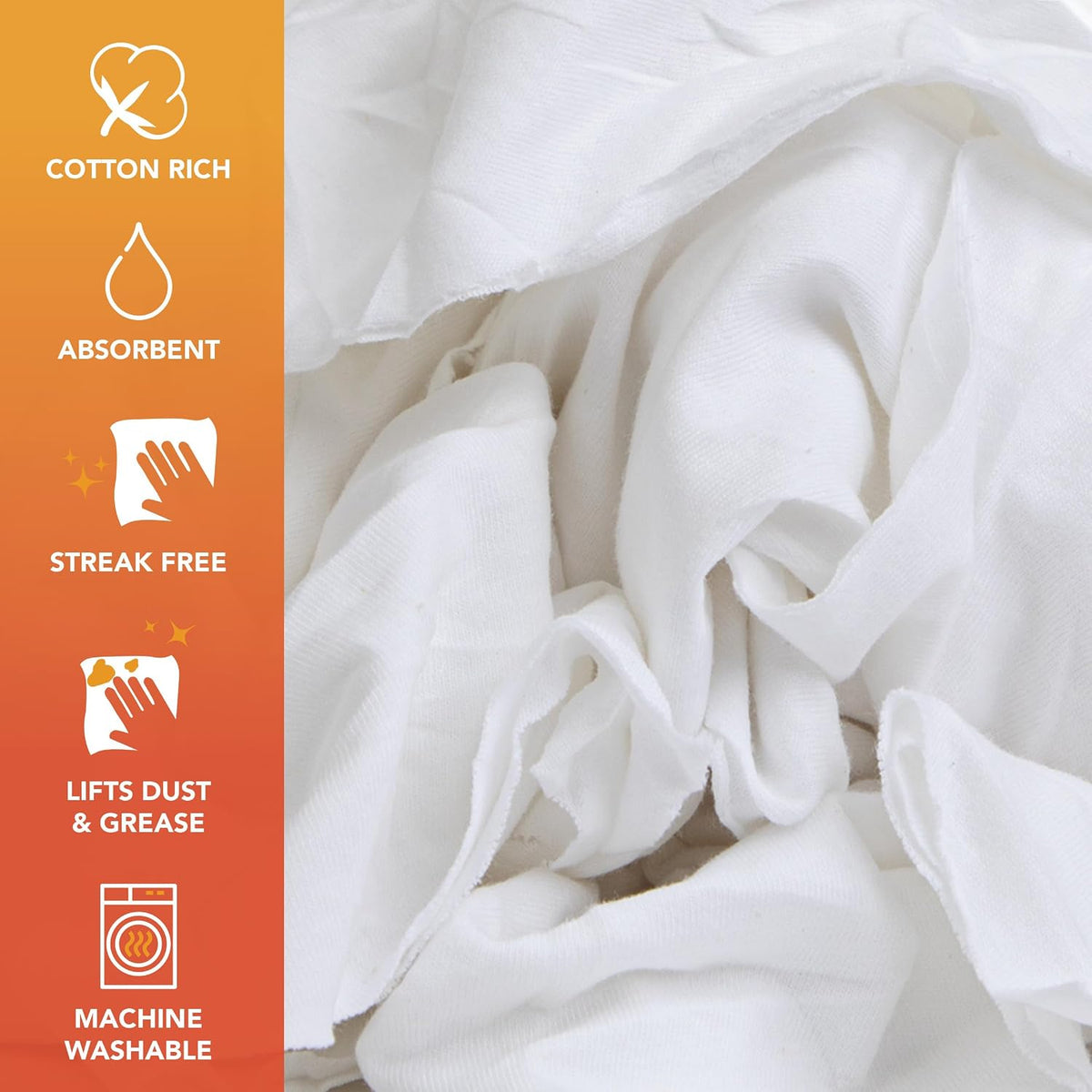 Arkwright Premium T-Shirt Rags Bulk, 10 lb Bag, Cotton Cleaning Towels, Low Lint Knit Wiping Cloths for Paint, Stain, Grease, Shop and Auto Use, Quick Dry Machine Washable, White