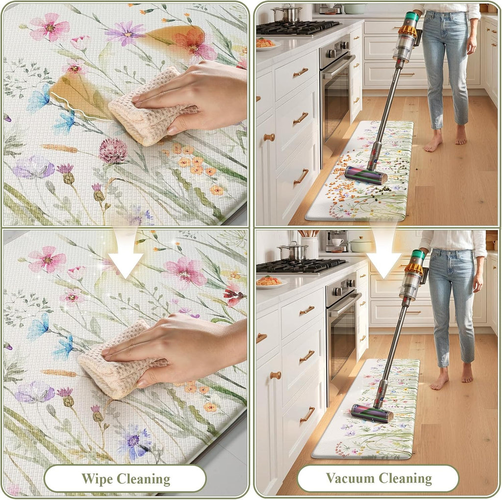 KIMODE Anti Fatigue Kitchen Mats for Floor, Floral Kitchen Rugs Sets of 2