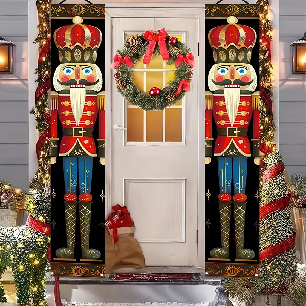 BlissYard Nutcracker Christmas Porch Banner Decorations 71 x 12 Inch Soldier Model Nutcracker Banners Front Door Hanging Banner Entryway Xmas Winter for Wall Fireplace Party Holiday Home Kids Decor