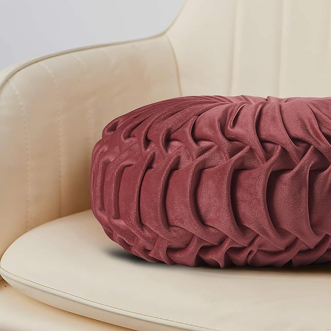HIG Set of 2 Decorative Round Pleated Throw Pillows, Classy Accent Pumpkin - Image 6