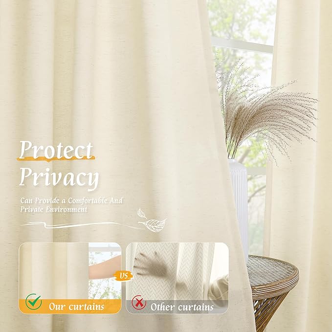 LAMIT 48 Inch Short Window Linen Curtains, Light Beige Soft Thick Light - Image 5