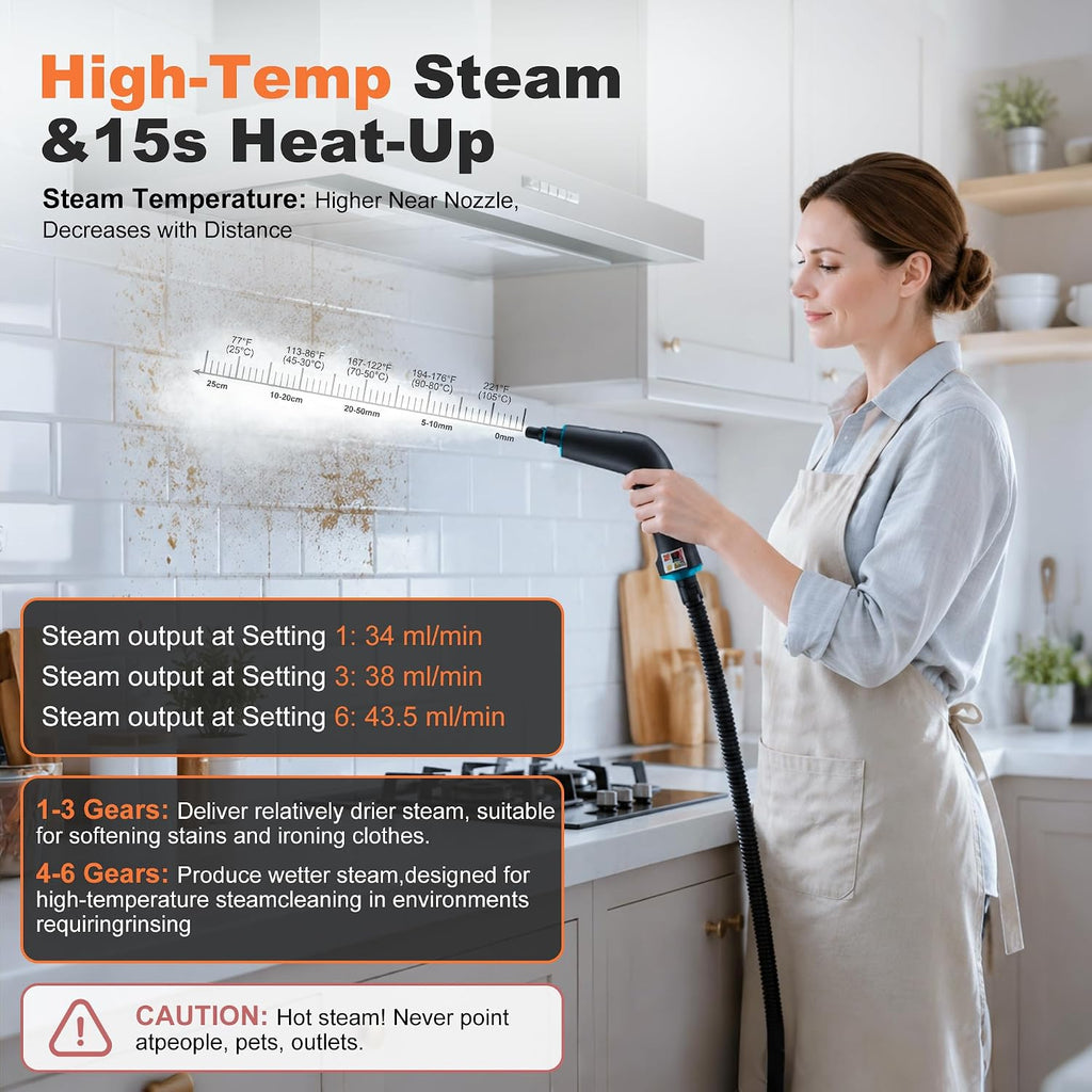 CE-01 Portable Steam Cleaner with Accessory Kit, High Temperature Handheld Steam Cleaning Machine for Home, Kitchen, Bathroom, Tile Grout, Sink, Range Hood, Car Interior and Household Surfaces