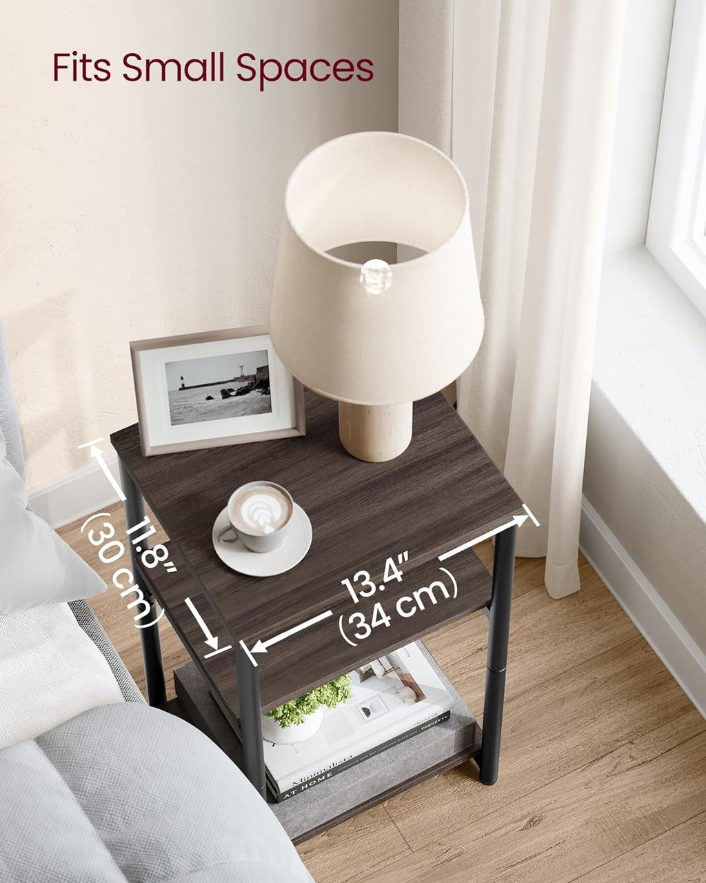VASAGLE Side Table, Small End Table, Tall Nightstand, Steel Frame