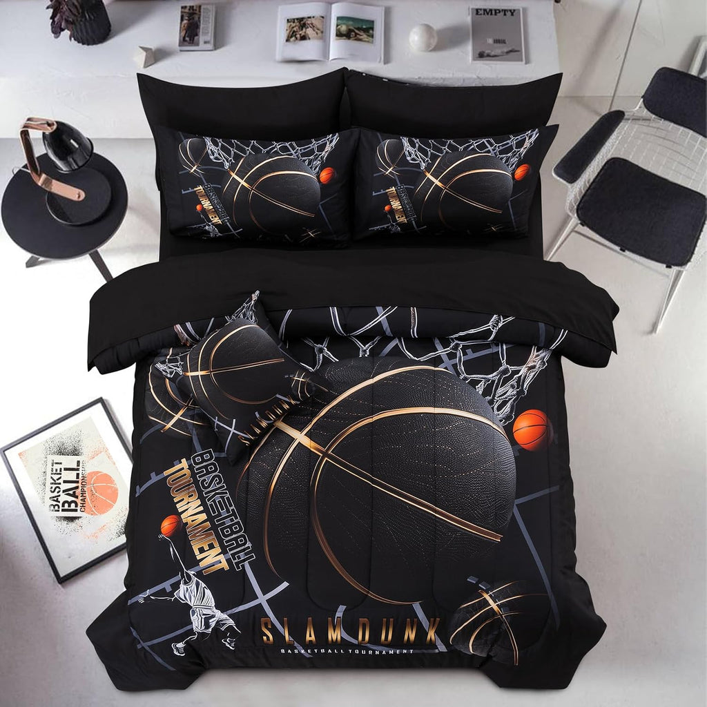 A Nice Night Basketball Bedding Twin 6pc Comforter Sets for Kids Teen Boy