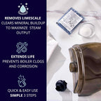 SALAV Garment Steamer Descaler Solution, Limescale & Mineral Buildup Remover, Universal Steamer Cleaner Packets, Monthly Appliance Care for Standing Clothes Steamers, 3pc Set