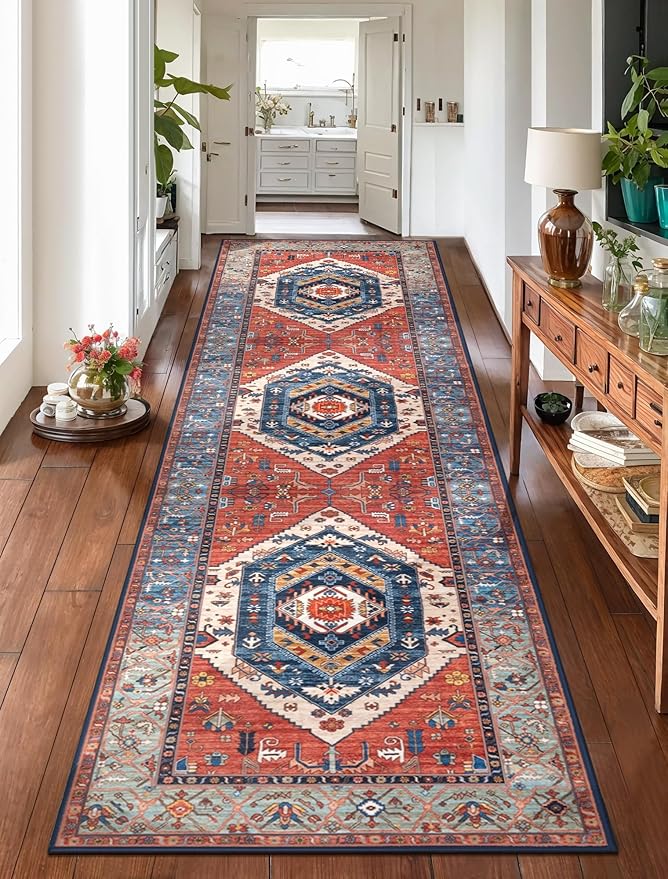 SERISSA Runner Rug for Hallways, Long Boho Rug Vintage Rust Hallway Stair Ultra by SERISSAHomeDecorCollection