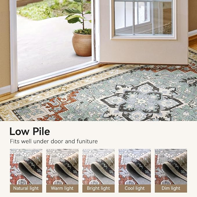 8x10 Area Rugs, Large Area Rug for Living Room, Floral Washable Area Rug for - Image 8