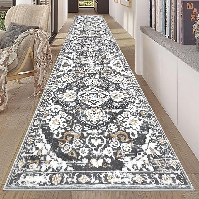 HEBE Hallway Runner Rug 2'8''x14' Washable Vintage Distressed Area Rugs Non by HEBE