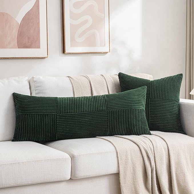 Fancy Homi Set of 2 Dark Green Boho Long Lumbar Body Decorative Throw Pillow - Image 5