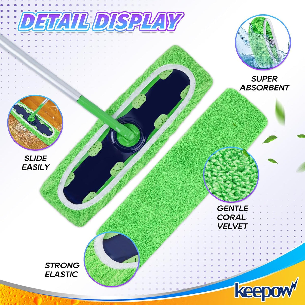 KEEPOW 12PCS Mop Pads Replacement Compatible with Swiffer XL Mop Pads