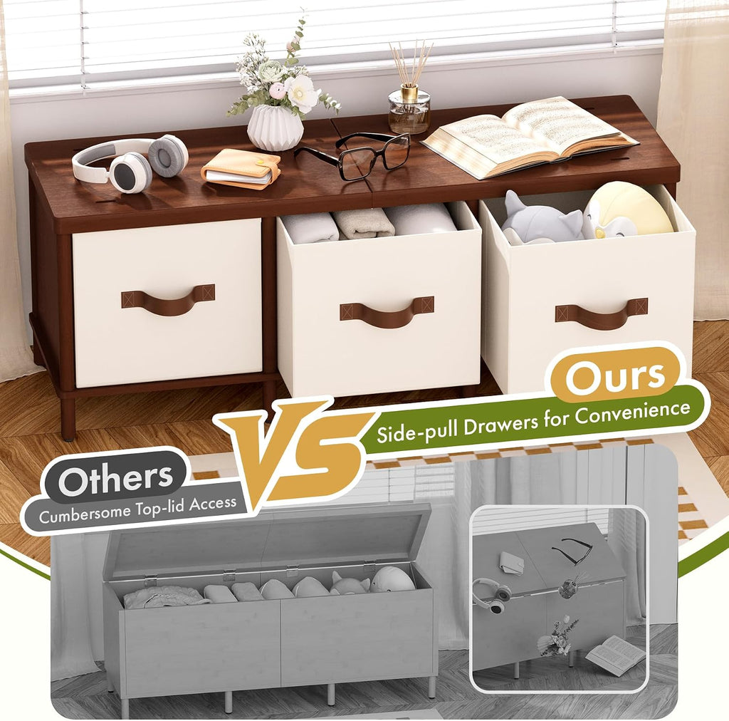 Shoe Bench, 43.3" Storage Bench, Entryway Bench with Cushion Seat