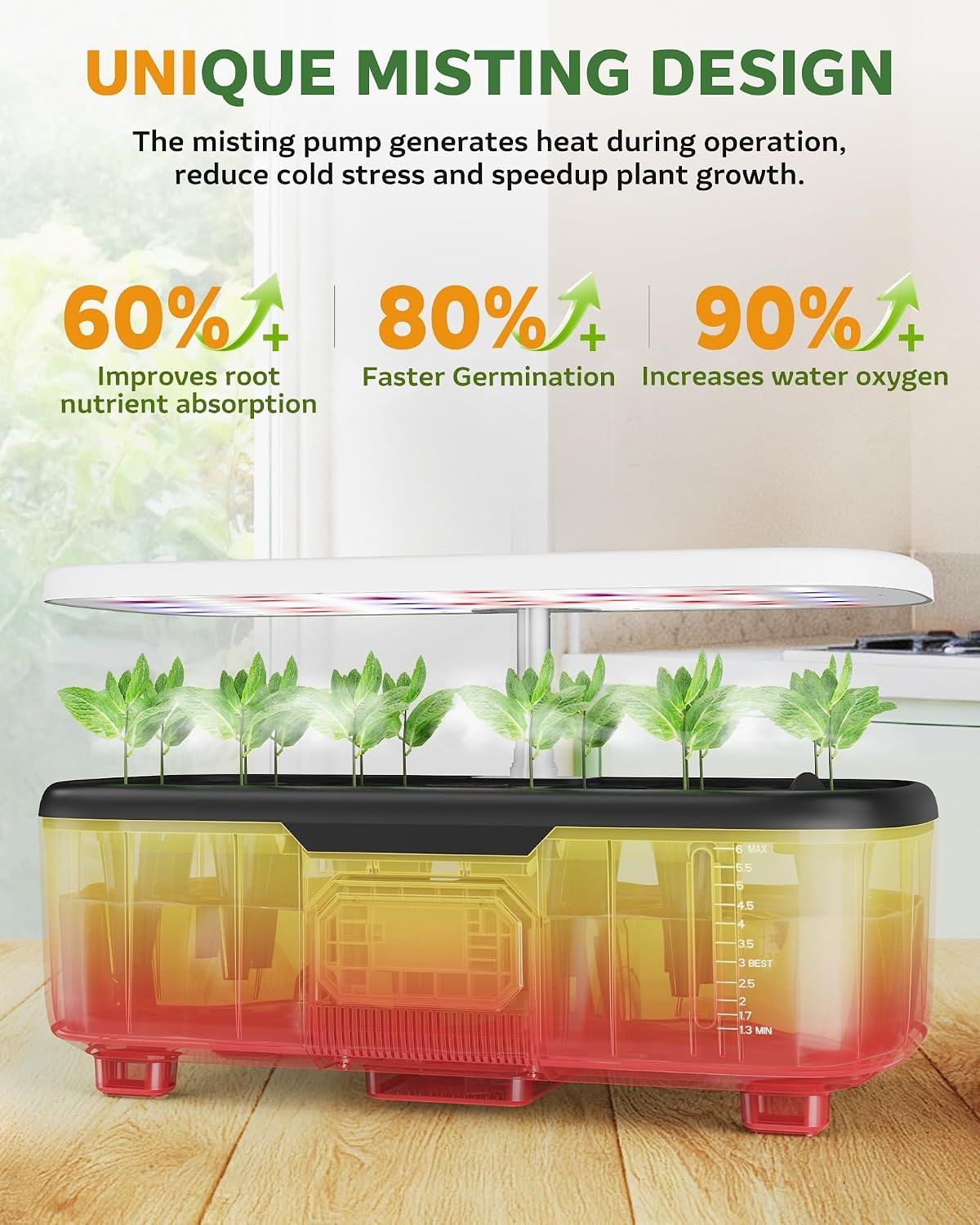 Misting Hydroponic Growing System Kit 15-Pods Indoor Smart Herb Garden Planter with LCD Touch Panel 6L Large Tank for Herb/Vegetables/Flowers/Fruits, Gardening Gifts for Women Men Beginners - White