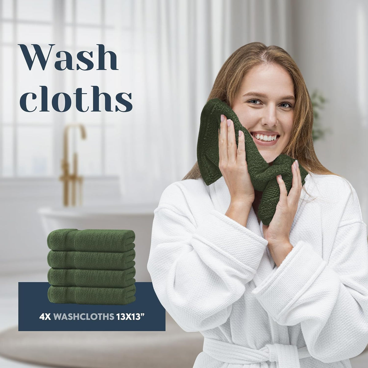 White Classic Luxury Forest Green Bath Towel Set of 8-100% Turkish Cotton