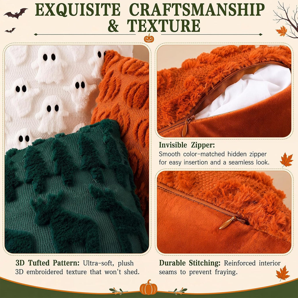 6 Pcs Halloween Plush Ghost Pillow Covers 18x18 Fall Pumpkin Home Decor