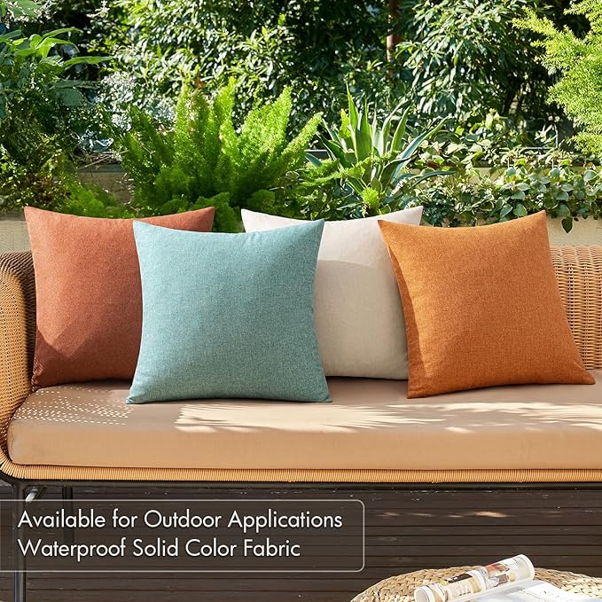 MIULEE Pack of 4 Decorative Outdoor Throw Pillow Covers Linen Waterproof Pillow - Image 2
