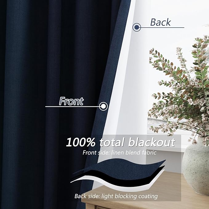 Guken Navy Blue 100% Blackout Curtains 84 Inch Length 2 Panels Set - Image 4