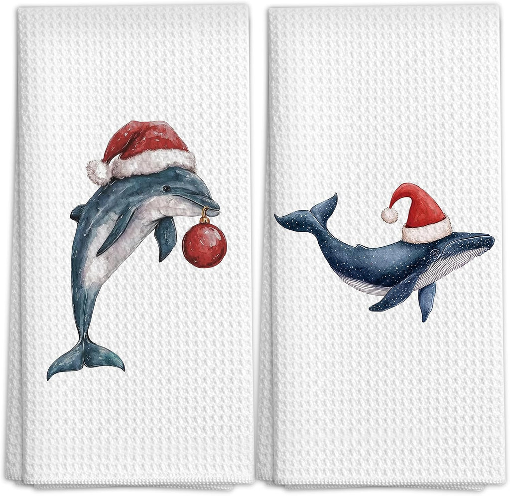 Nautical Christmas Coastal Holiday Animals Kitchen Decor Dish Hand Towels