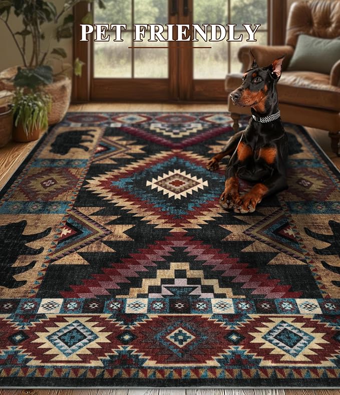 YIHOUSE Rustic Cabin Area Rug for Bedroom 5x7, Machine Washable Lodge Bear Rug - Image 7