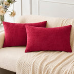 MIULEE Pack of 2 Red Couch Throw Pillow Covers 12x20 Inch Soft Chenille Lumbar by MIULEE