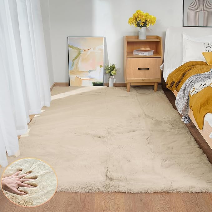 ORINOVA 5x7 Area Rug Light Brown Beige Plush Shaggy Rugs by ORINOVA