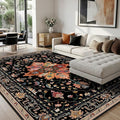 Area Rugs 8'x10' Washable Non-Slip, Floral Vintage Distress Print Pattern by RELEANY
