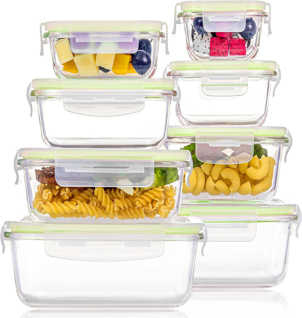 Vtopmart 8 Pack Glass Food Storage Containers with Lids Green