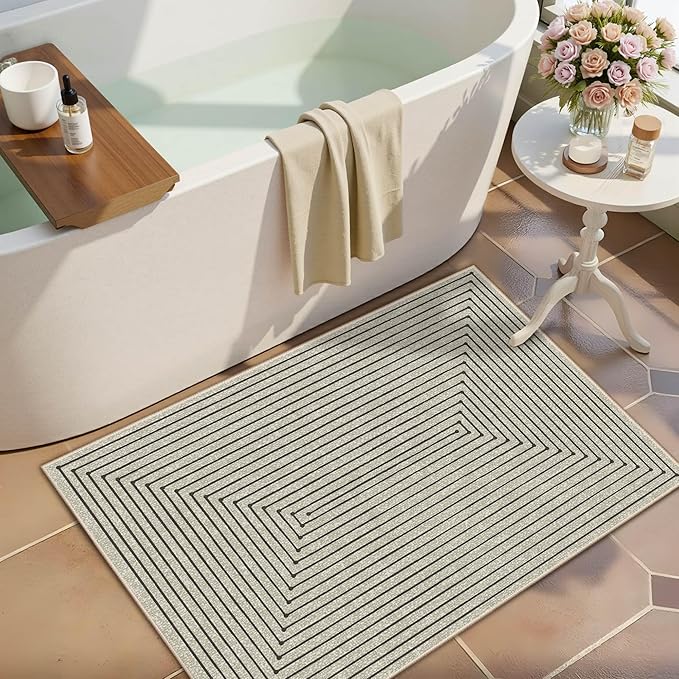 Latte&Fog 2x3 Entryway Rug, Small Modern Abstract Door Mat, Washable Kitchen Rug - Image 3